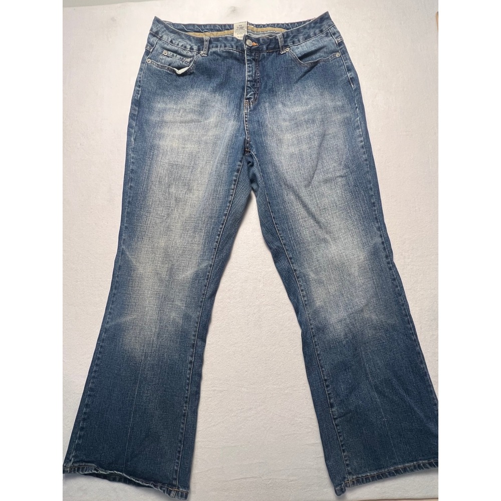 Faded Glory 16W Jeans Y2K Baggy Wide Leg Blue Denim Stretch Embroidered Pocket